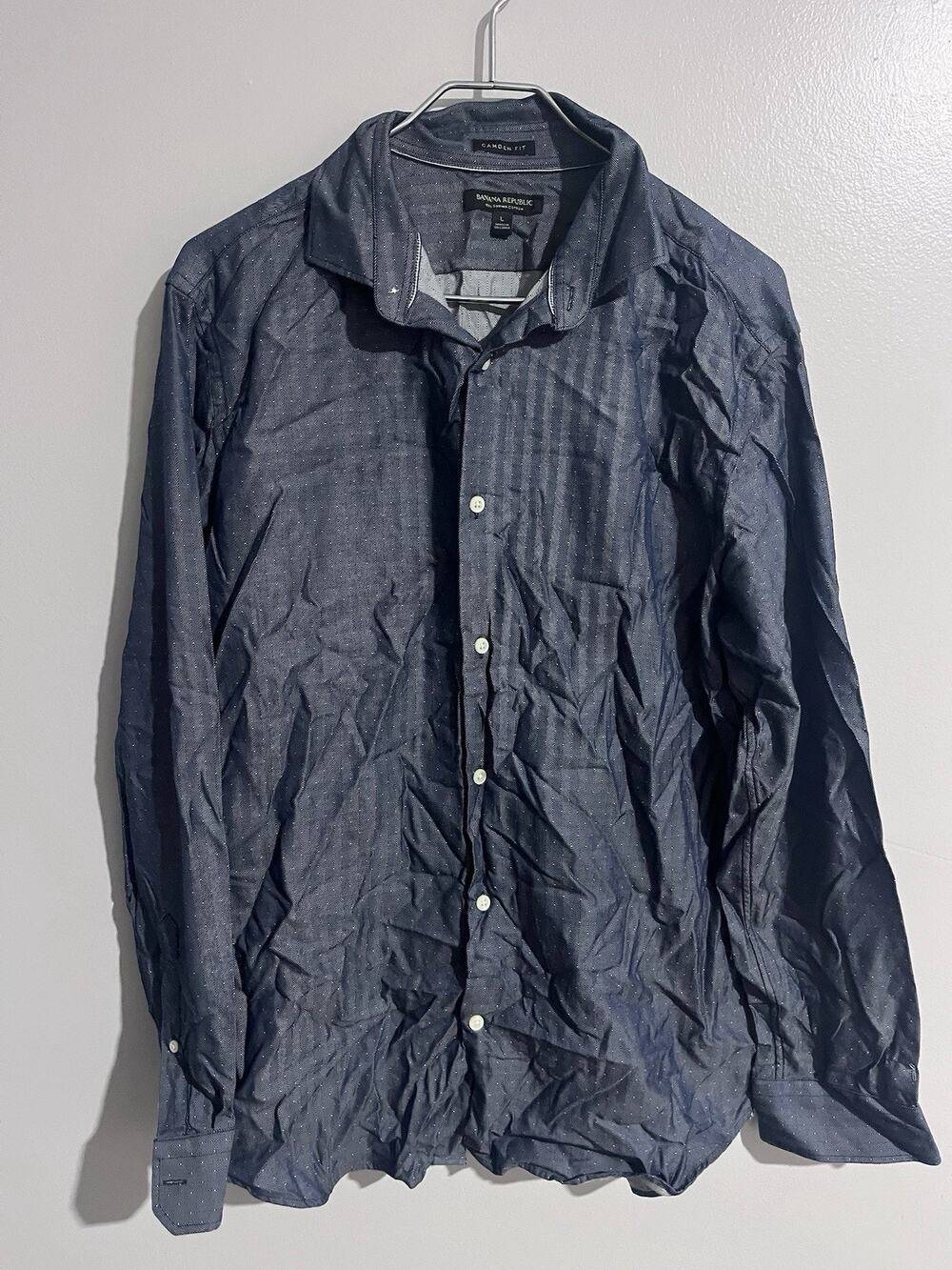 Banana Republic Camden Fit Shirt Mens L Blue Striped Dot Stitching Supima Cotton